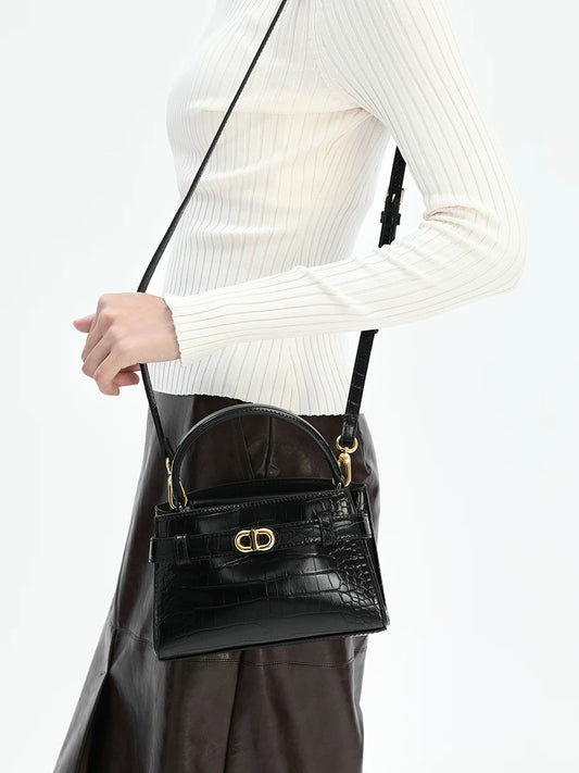 Crocodile-patterned crossbody Kelly bag