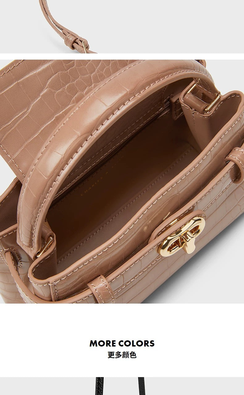 Crocodile-patterned crossbody Kelly bag